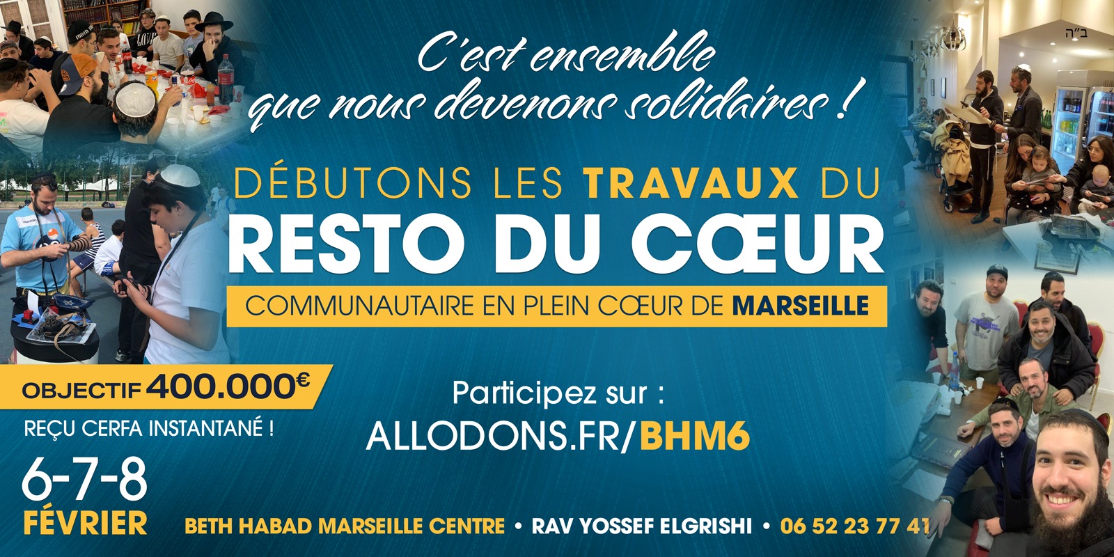 Tous Unis avec le Beth Habad Marseile Centre pour le Resto du Cœur communautaire en plein centre de Marseille